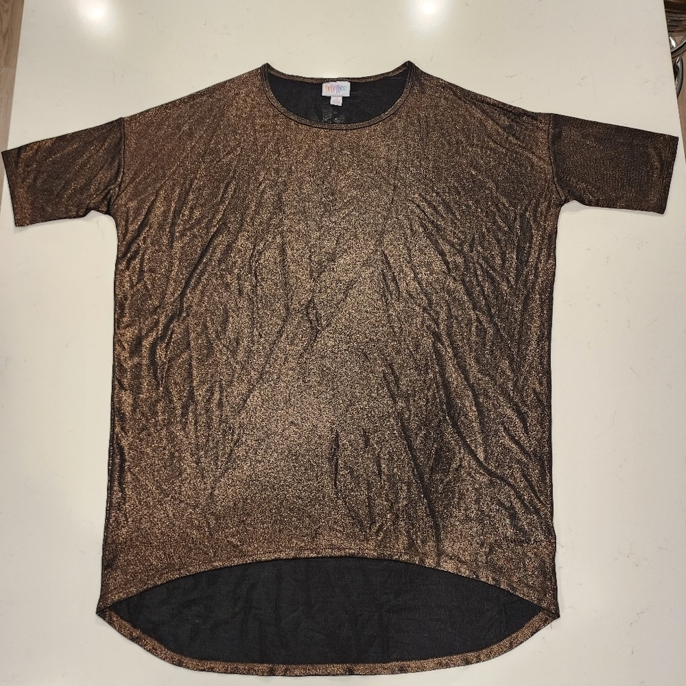 Lularoe Elegance Collection Irma Copper Black Shimmer Top Women's Small S EUC